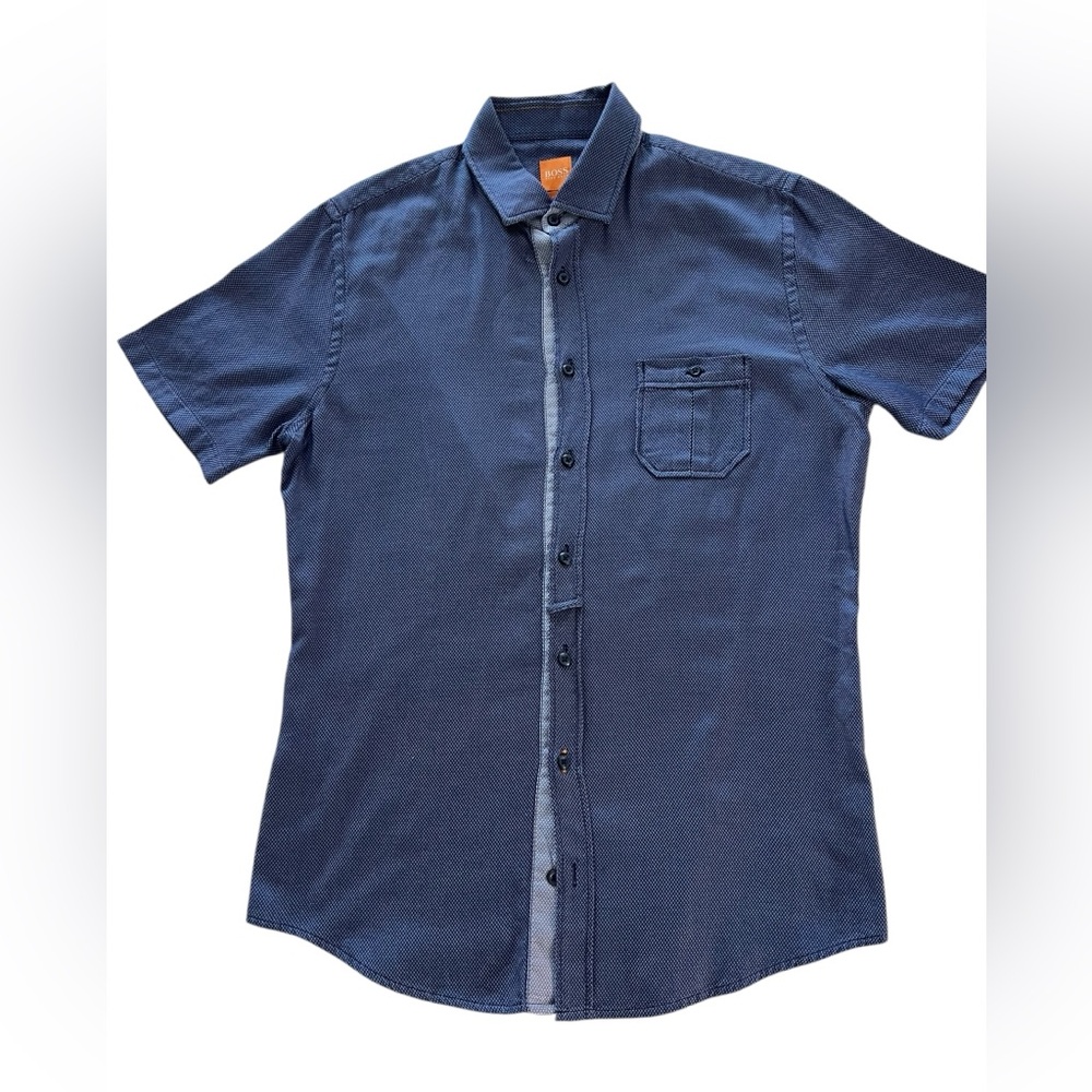 Boss Navy Blue Short Sleeve Shirt Orange Label Size Medium